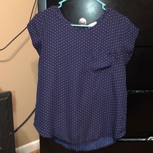 Short sleeve blouse navy blue coral polka dots